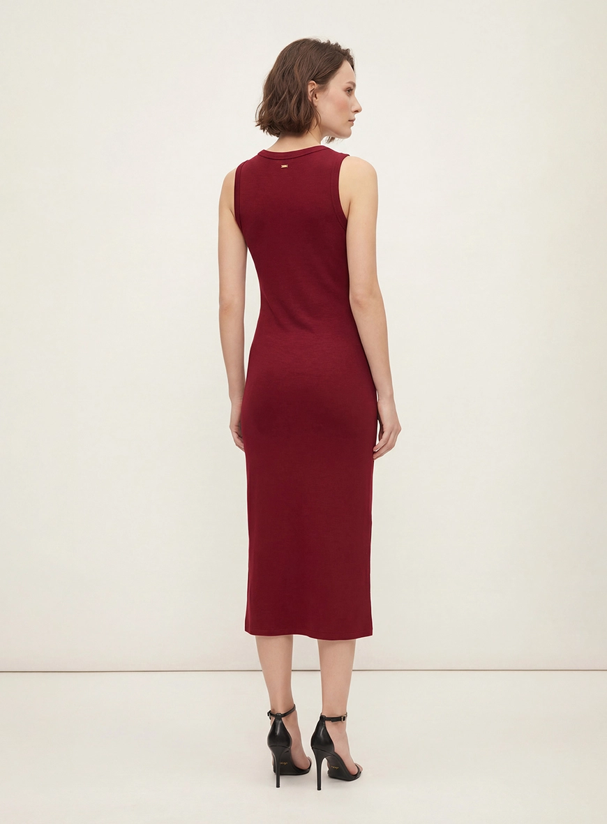 Vestido Midi Slim Com Fenda Vermelho 2