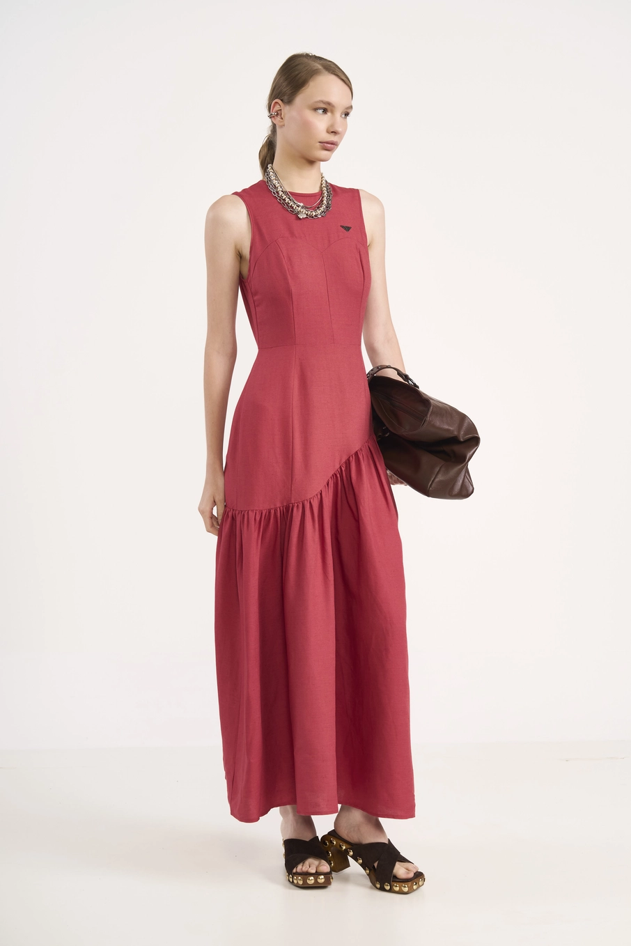 Vestido Longo De Linho Vermelho