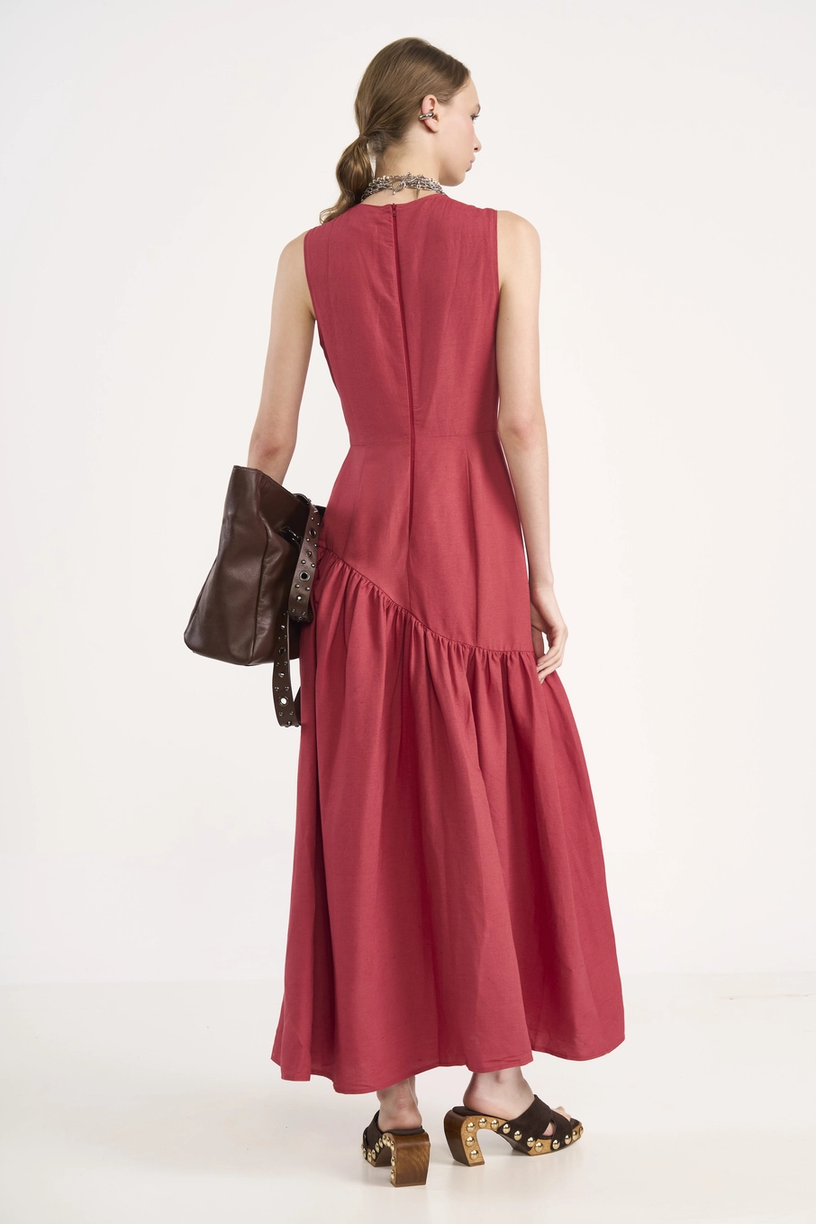 Vestido Longo De Linho Vermelho