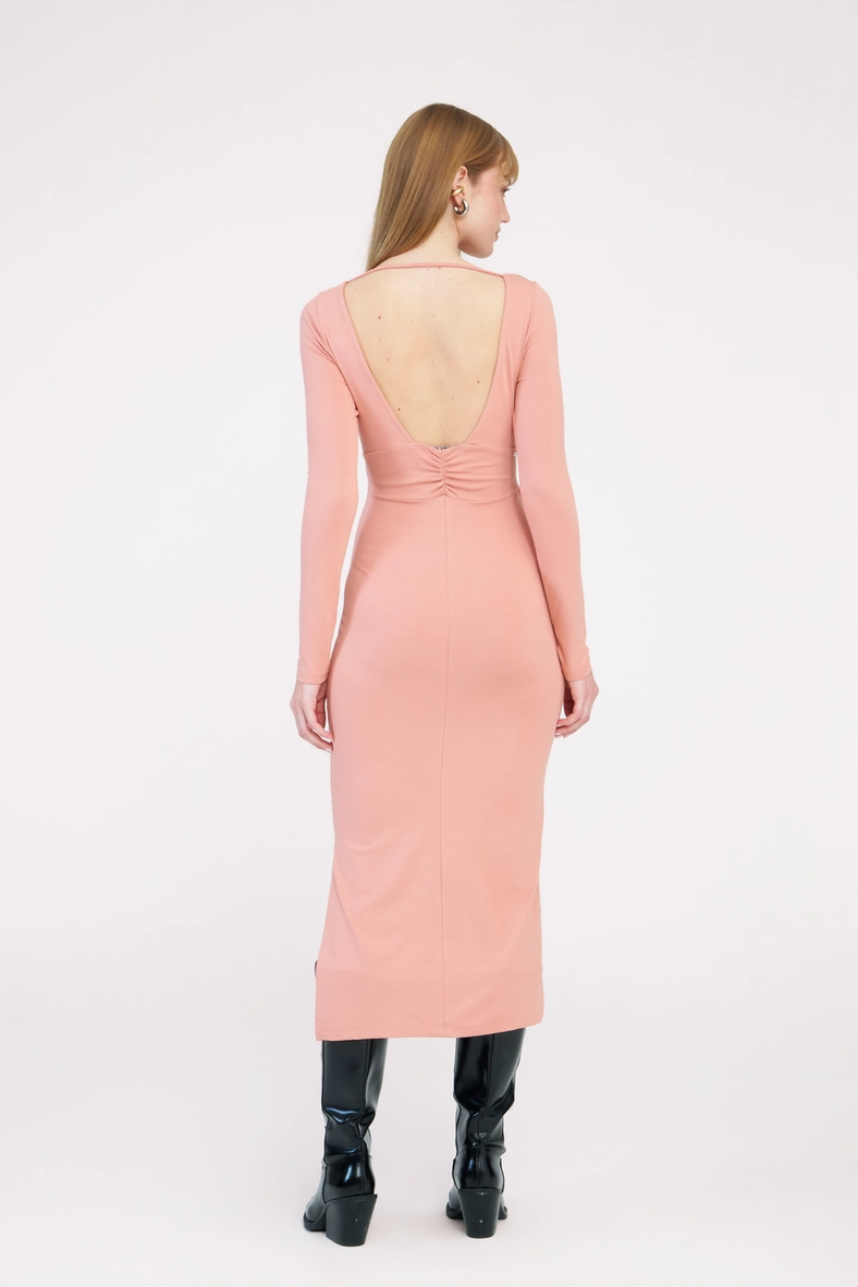 Vestido Midi Small Manga Longa Com Torção Rosa 2