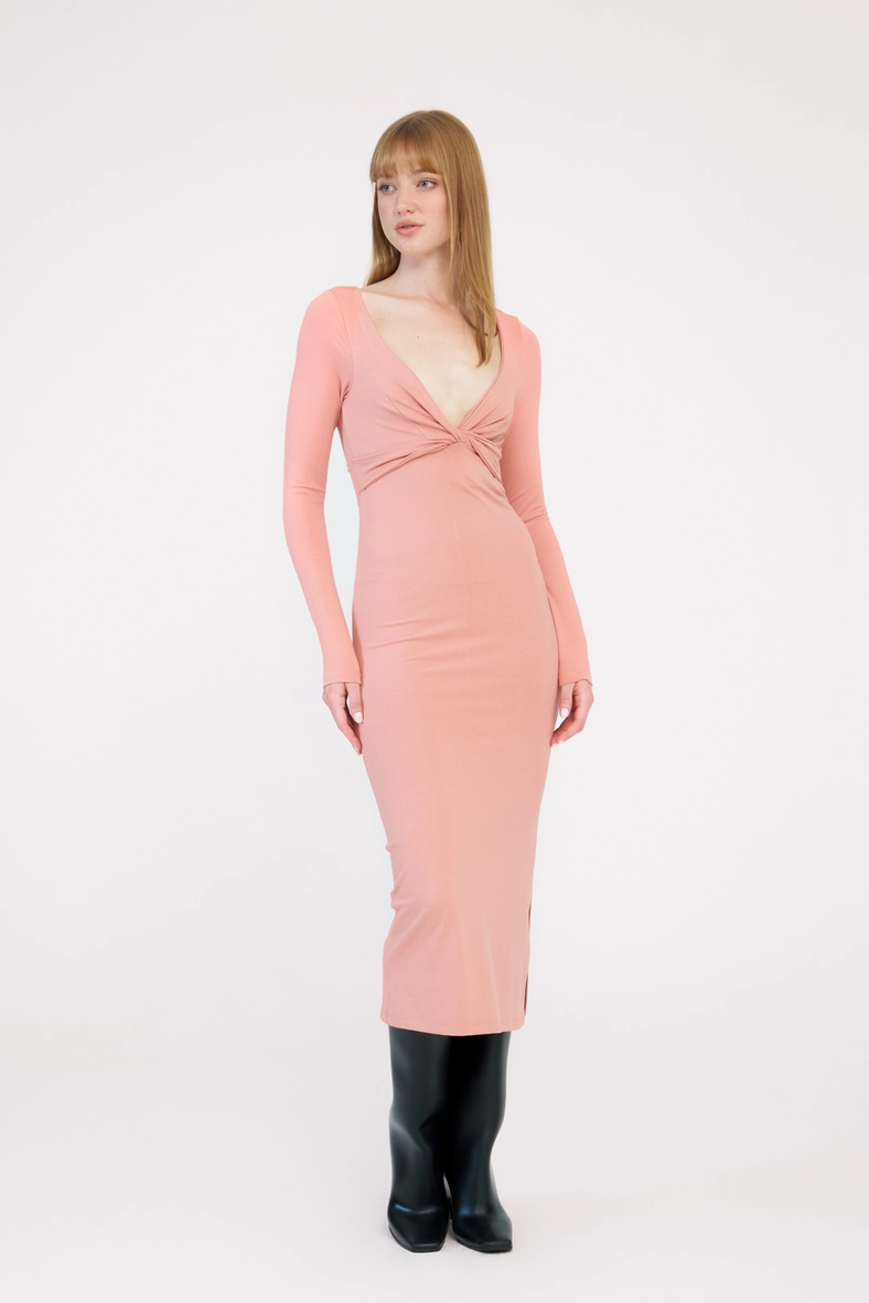 Vestido Midi Small Manga Longa Com Torção Rosa 5