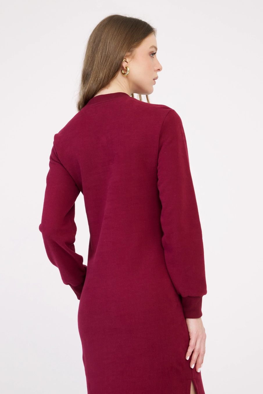 Vestido Moletom Midi Comfort Bordô 4