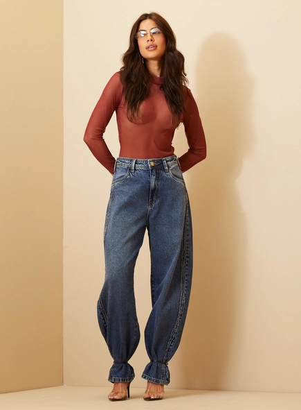 Blusa Slim Tule Manga Longa