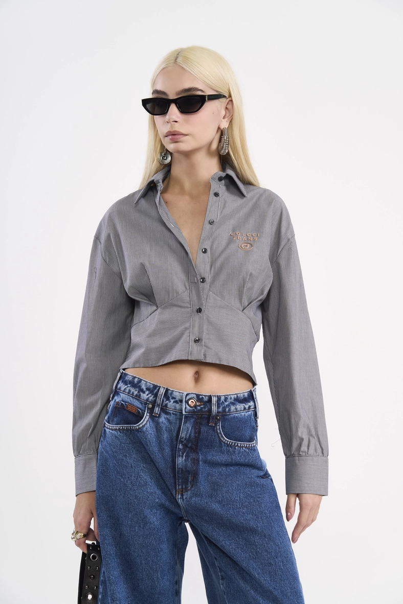 Camisa Cropped Estruturada Listrada