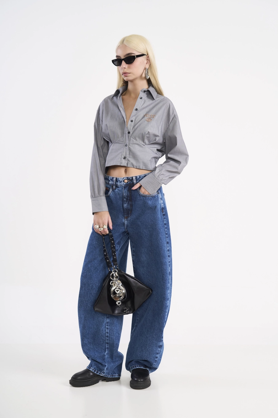 Camisa Cropped Estruturada Listrada Estampados