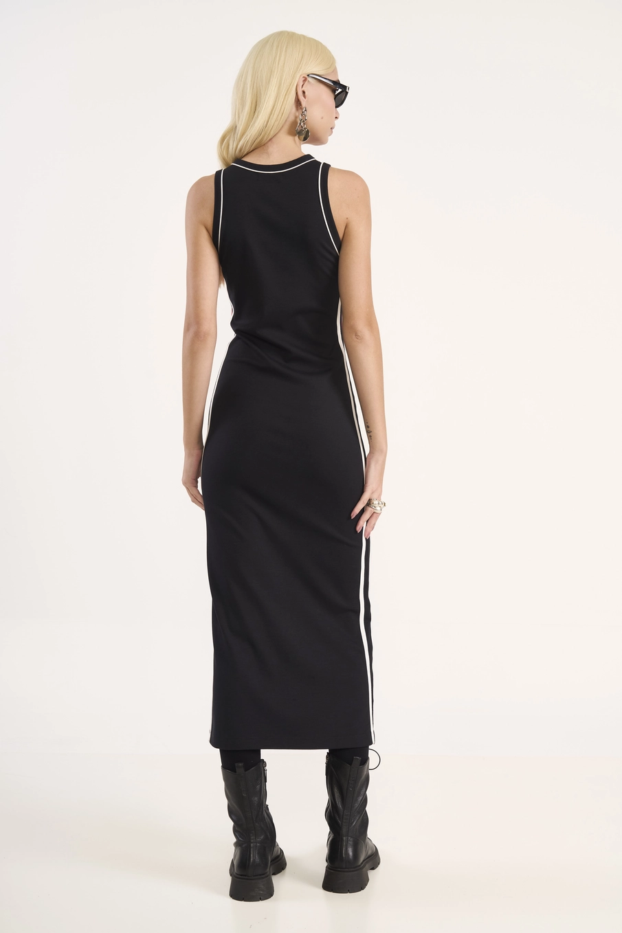 Vestido Midi Bicolor Ajustado Preto
