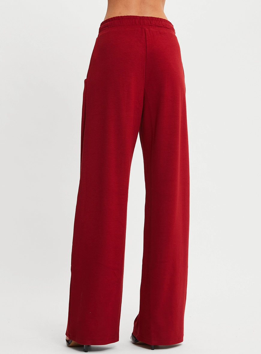 Calça Feminina Reta Cós Com Elástico Vermelho 2