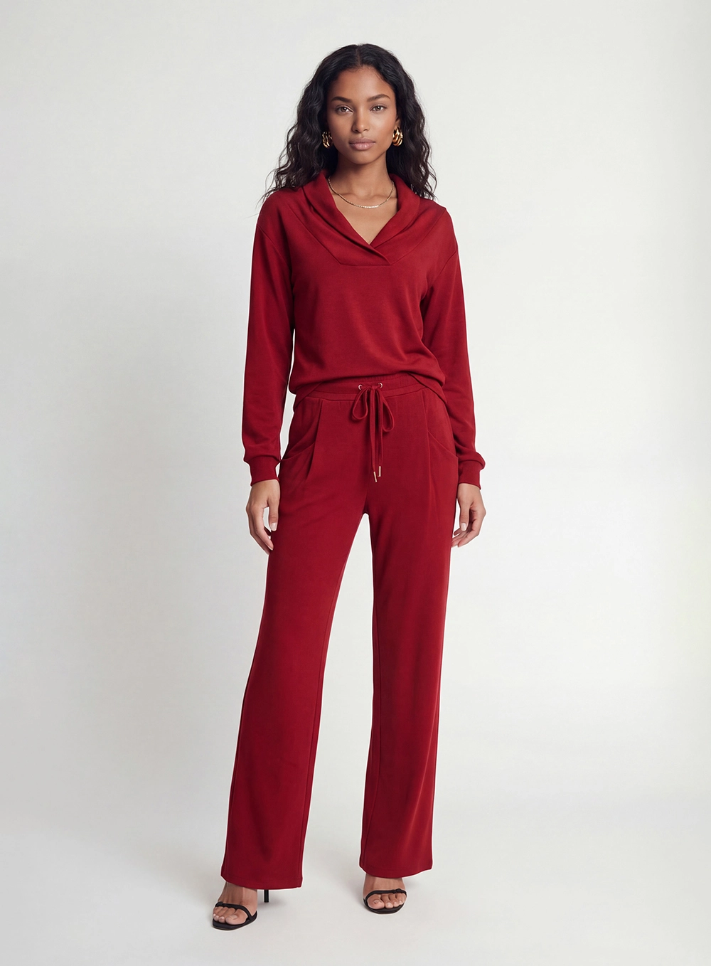 Calça Feminina Reta Cós Com Elástico Vermelho 1