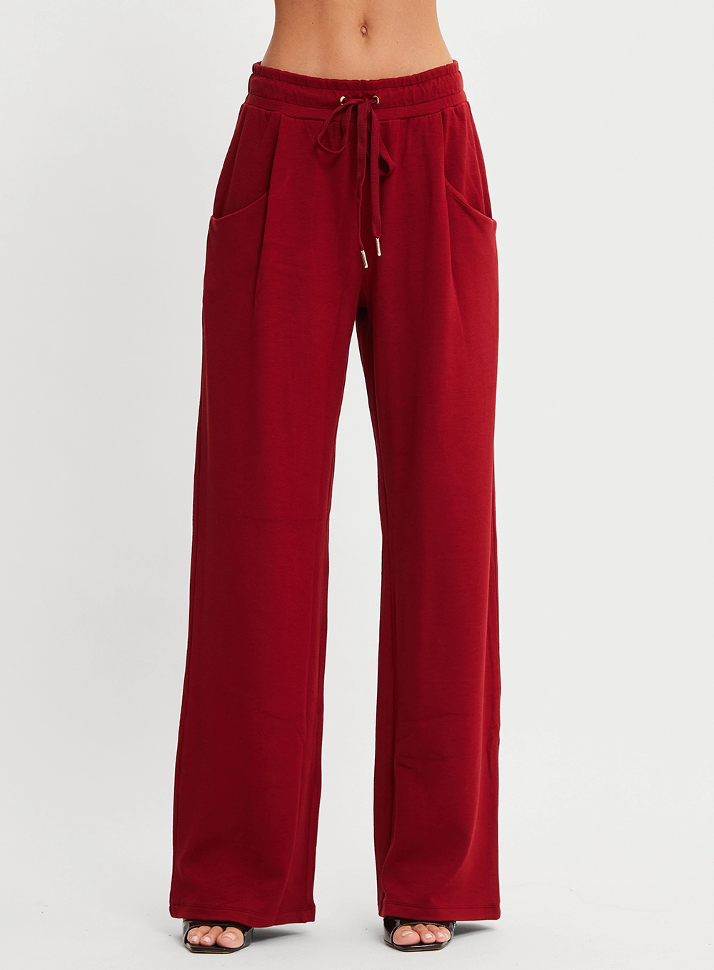 Calça Feminina Reta Cós Com Elástico Vermelho 3