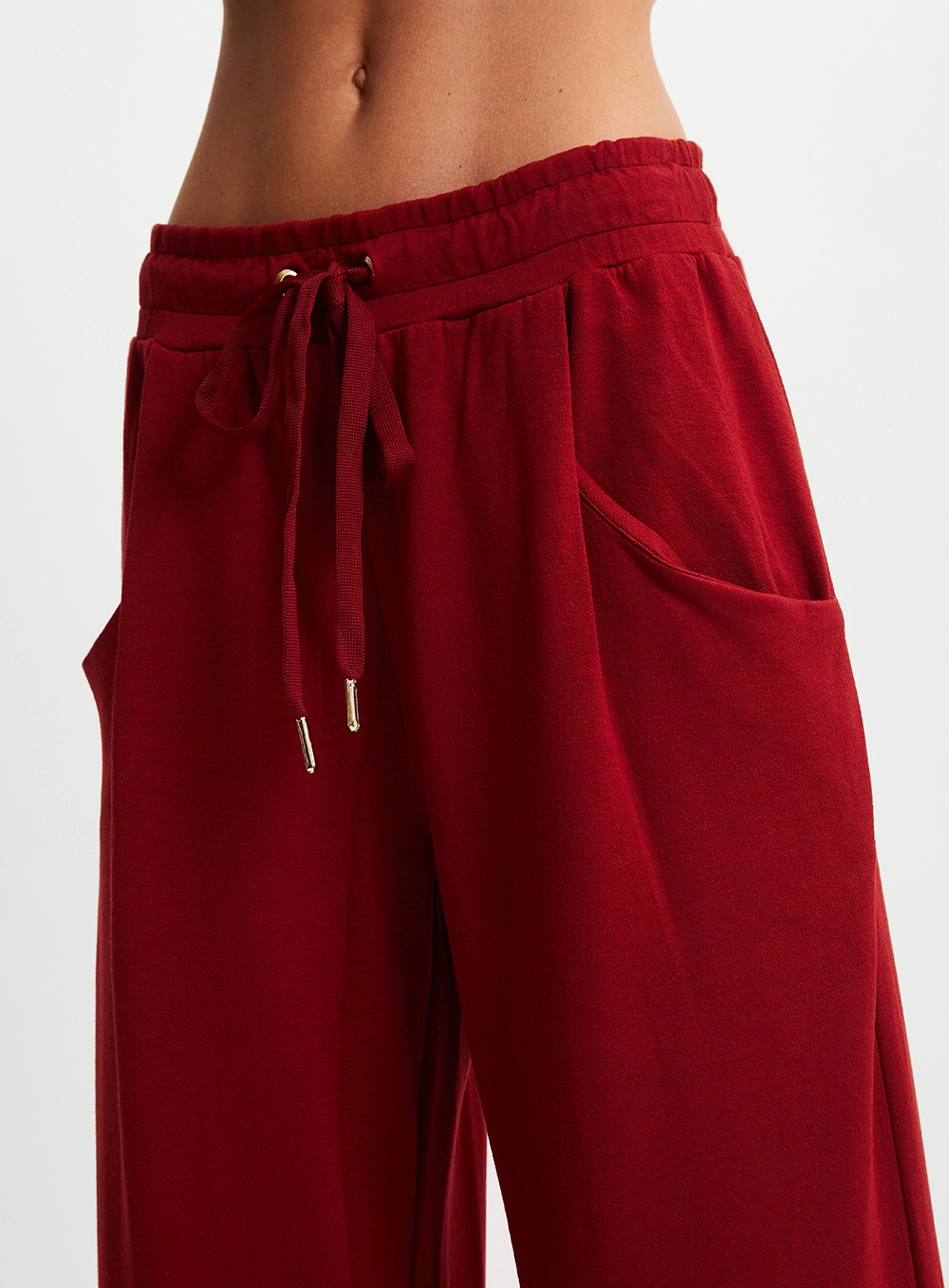 Calça Feminina Reta Cós Com Elástico Vermelho 4