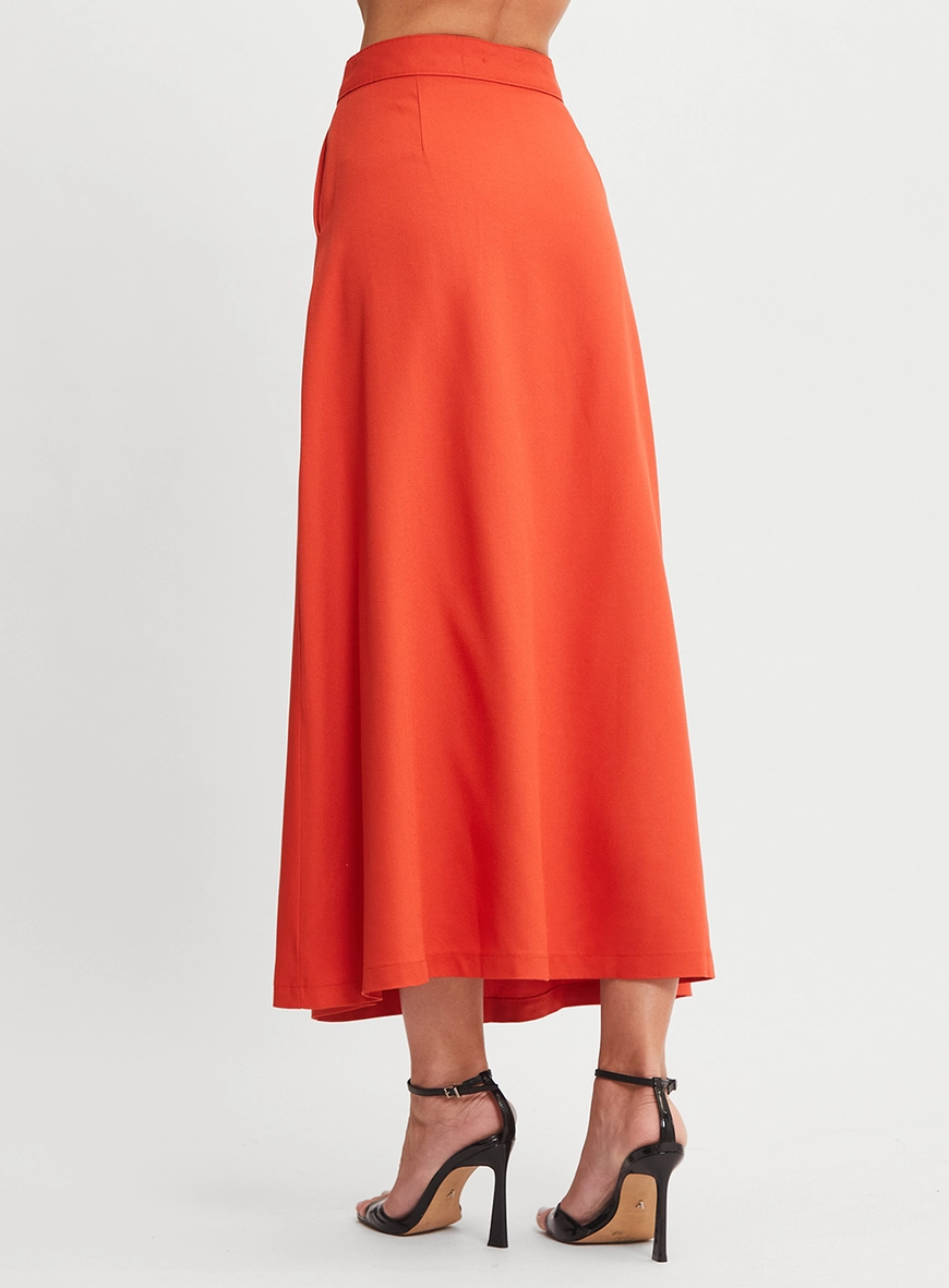 Saia Midi Alfaiataria Evasê Vermelho 4