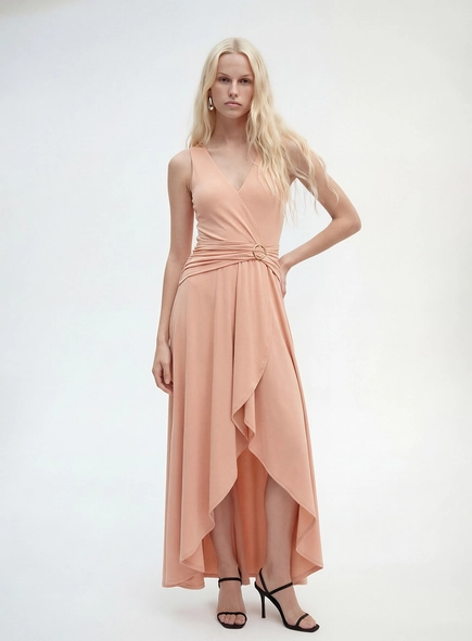 Vestido Longo Mullet Transpassado Com Argola