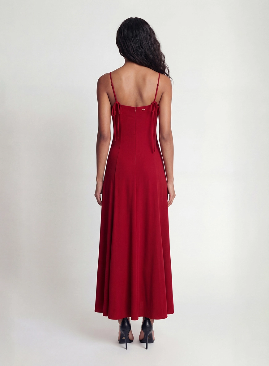 Vestido Longo Evasê Com Amarração Vermelho 2