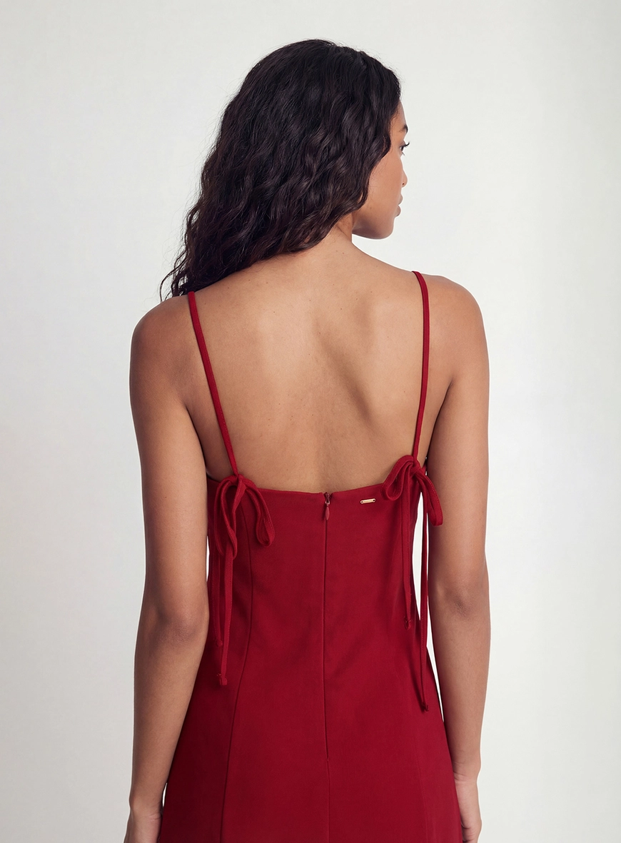 Vestido Longo Evasê Com Amarração Vermelho 4