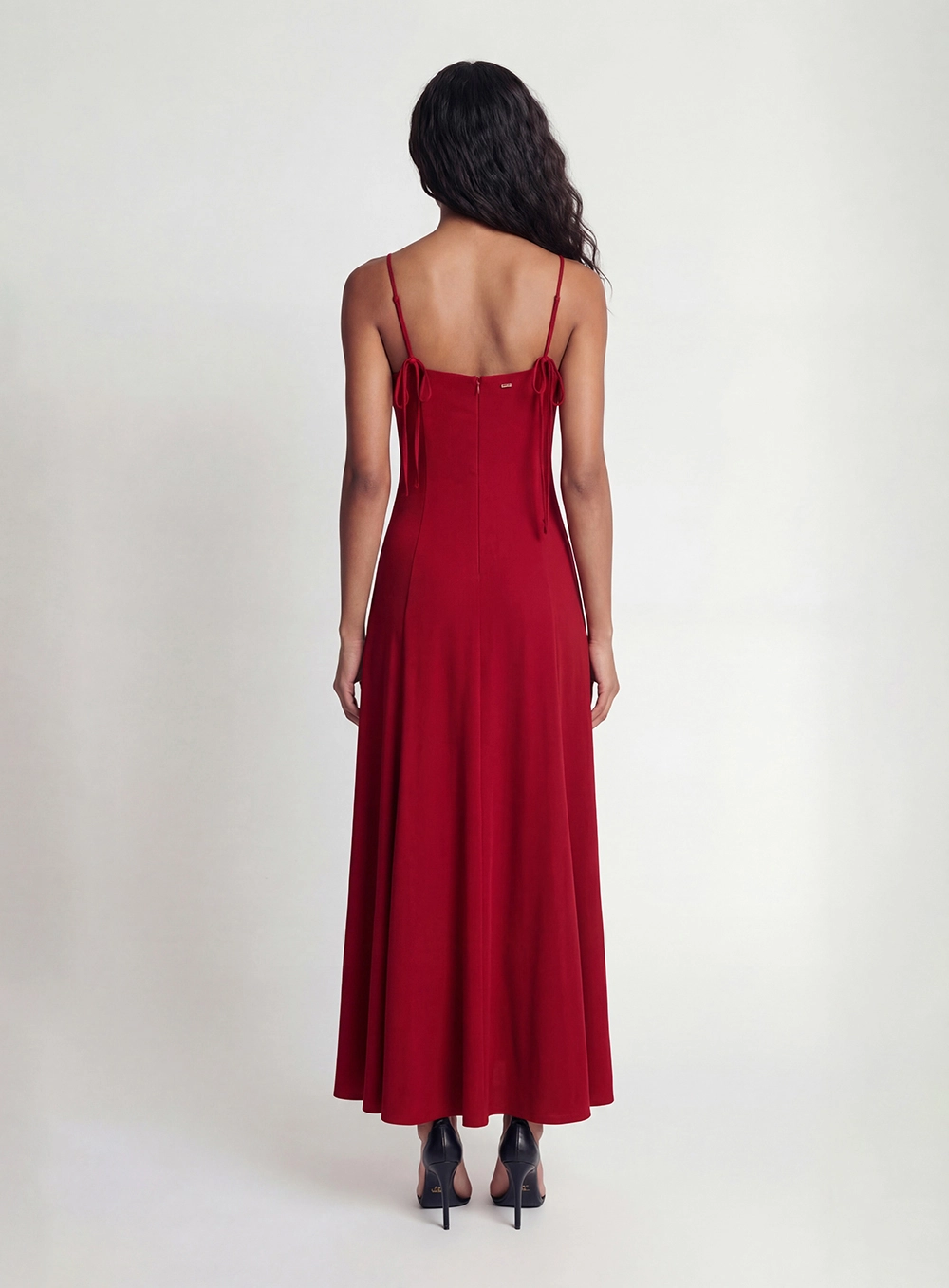Vestido Longo Evasê Com Amarração Vermelho 2