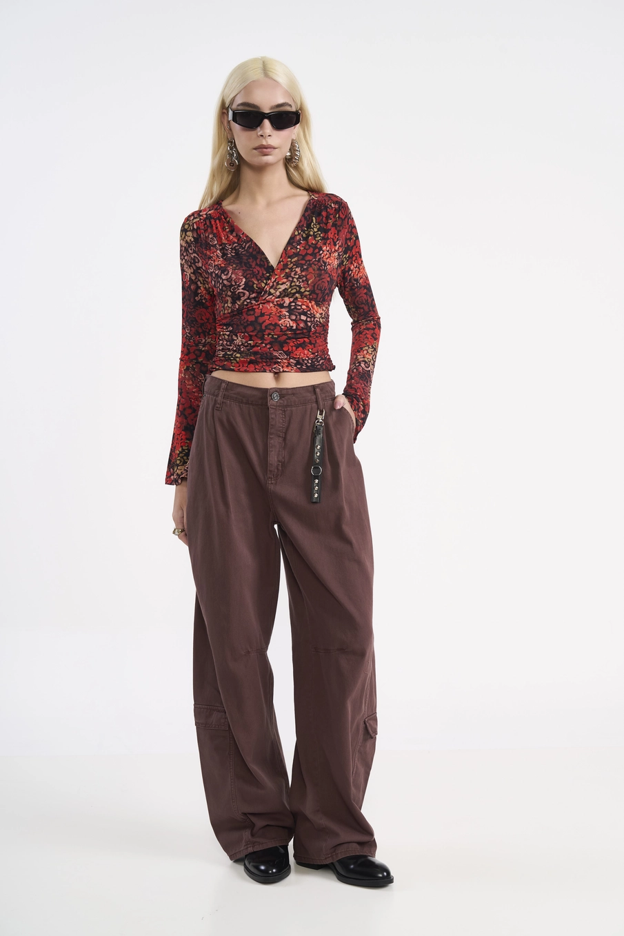 Blusa Cropped Transpassada Drapeada Estampados