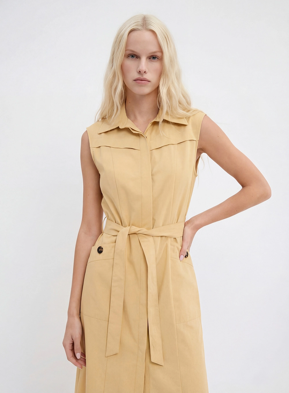Vestido Curto Alfaiataria Com Amarração Amarelo 4