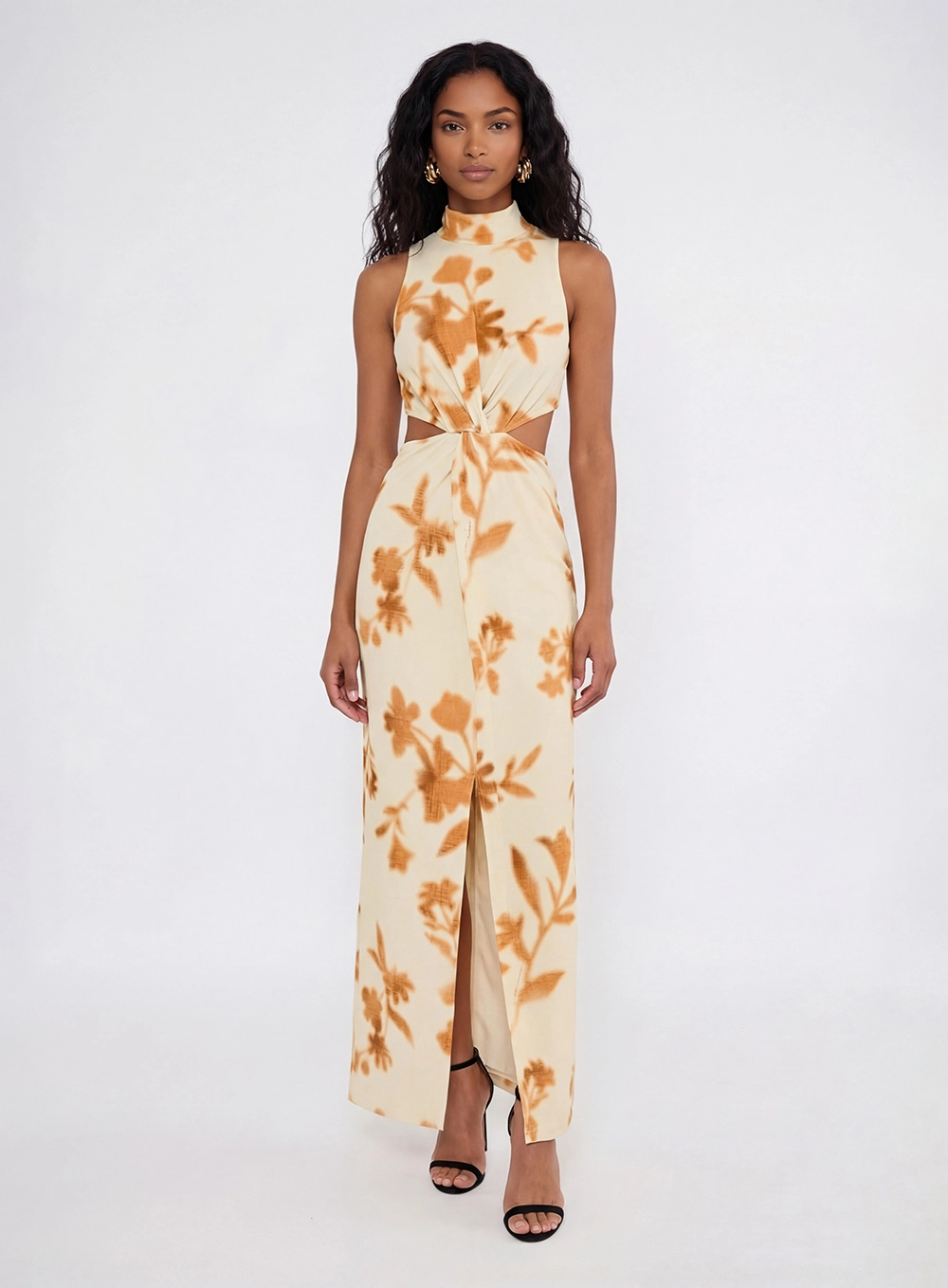 Vestido Longo Slim Com Recortes - Flores Inverno Estampados 1