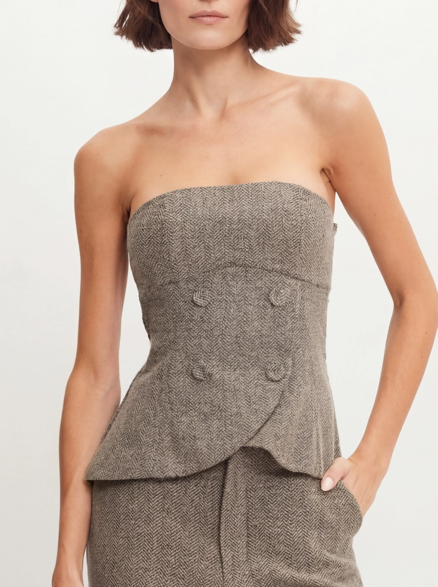 Blusa Alfaiataria Tomara Que Caia Bege 2