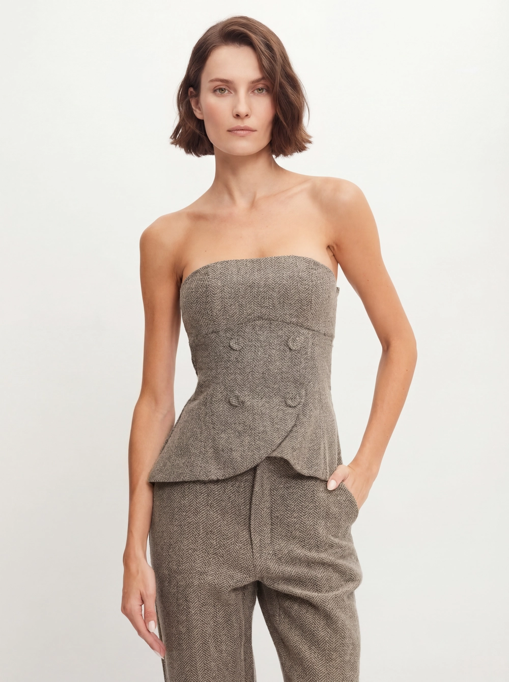 Blusa Alfaiataria Tomara Que Caia Bege 1