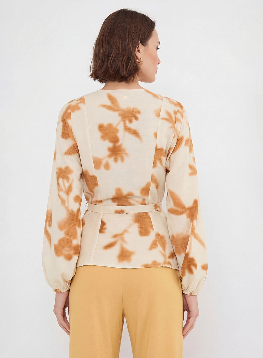Blusa Assimétrica Com Amarração - Flores Inverno Estampados 2