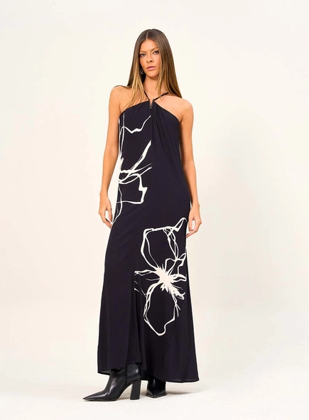 Vestido Feminino Longo Halter Estampado