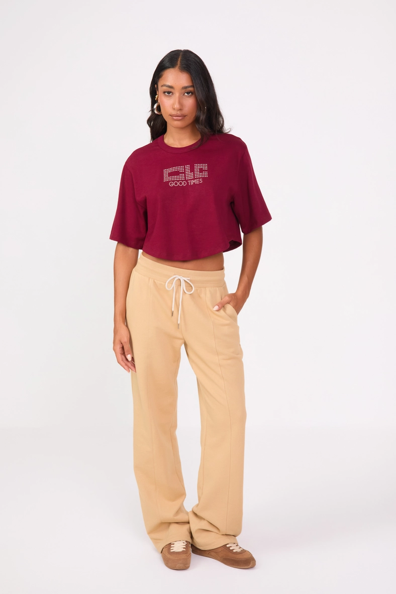Camiseta Feminina Box Com Aplicação Bordô 4