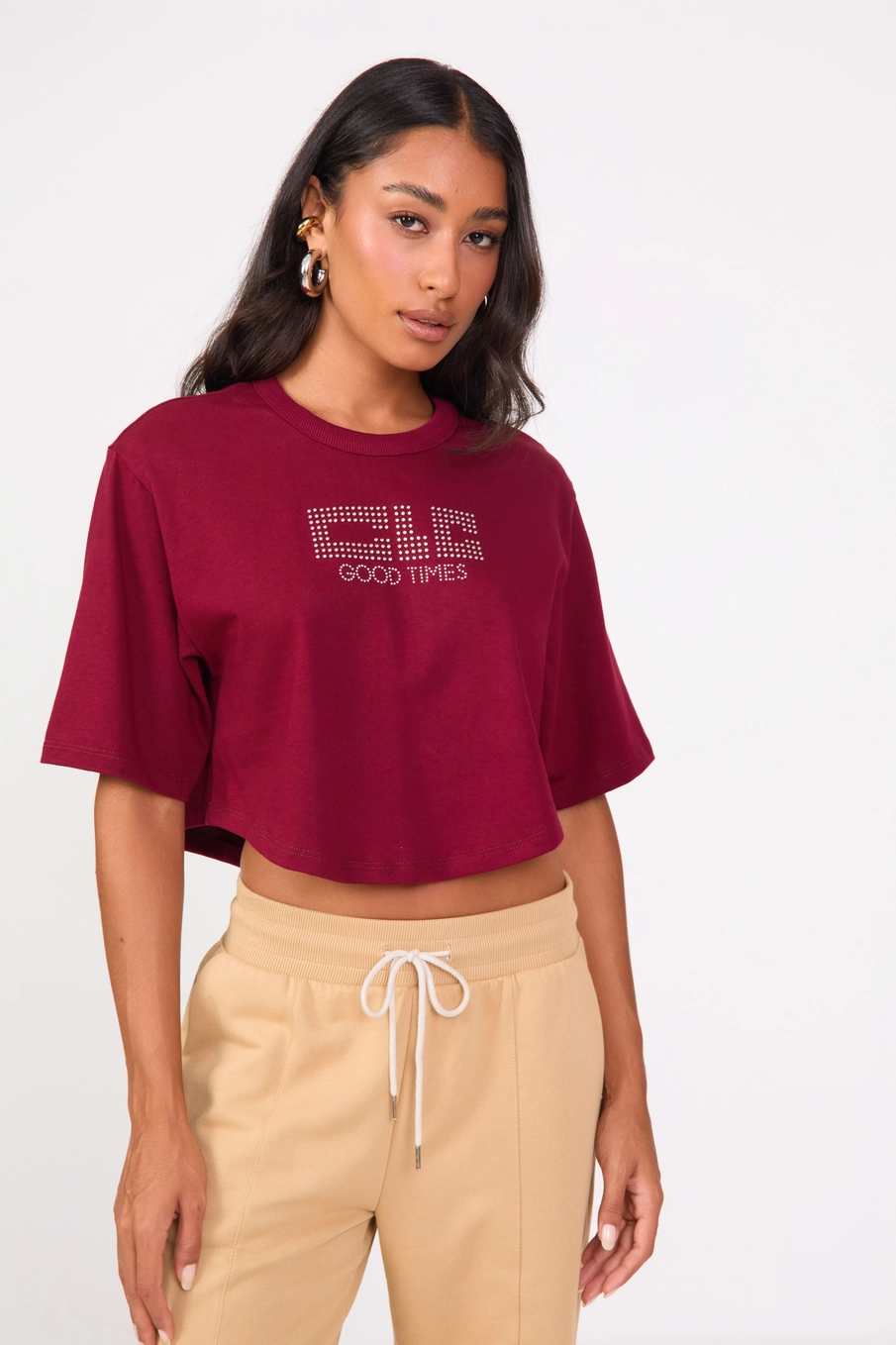 Camiseta Feminina Box Com Aplicação Bordô 1
