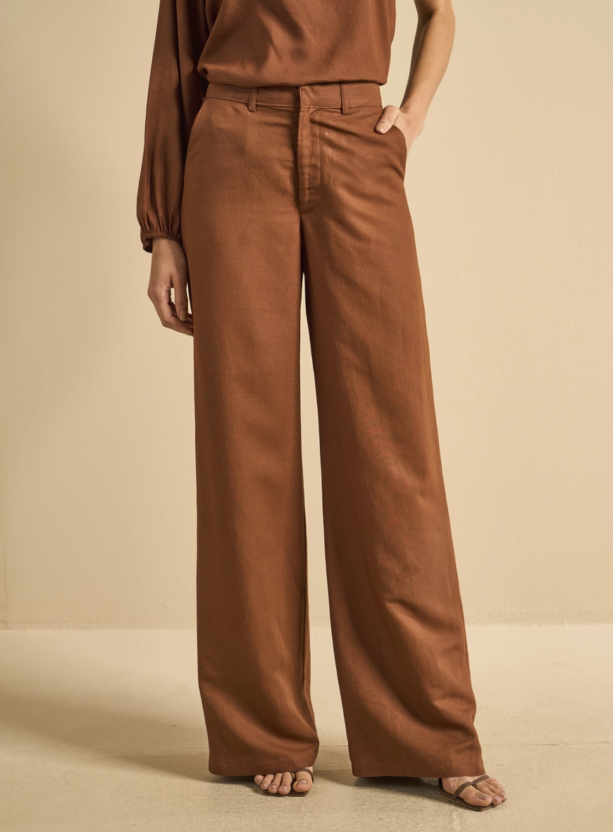 Calça Alfaiataria Feminina Ampla Marrom