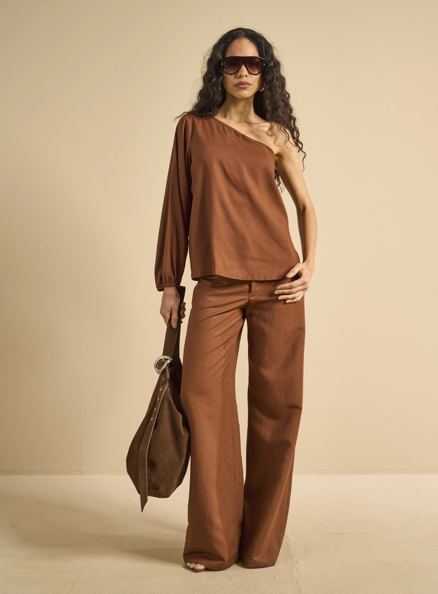 Calça Alfaiataria Feminina Ampla Marrom
