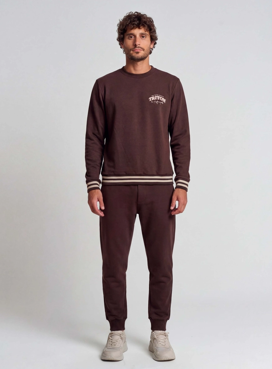 Calça Masculina Jogger Listras Contrastantes Marrom 1