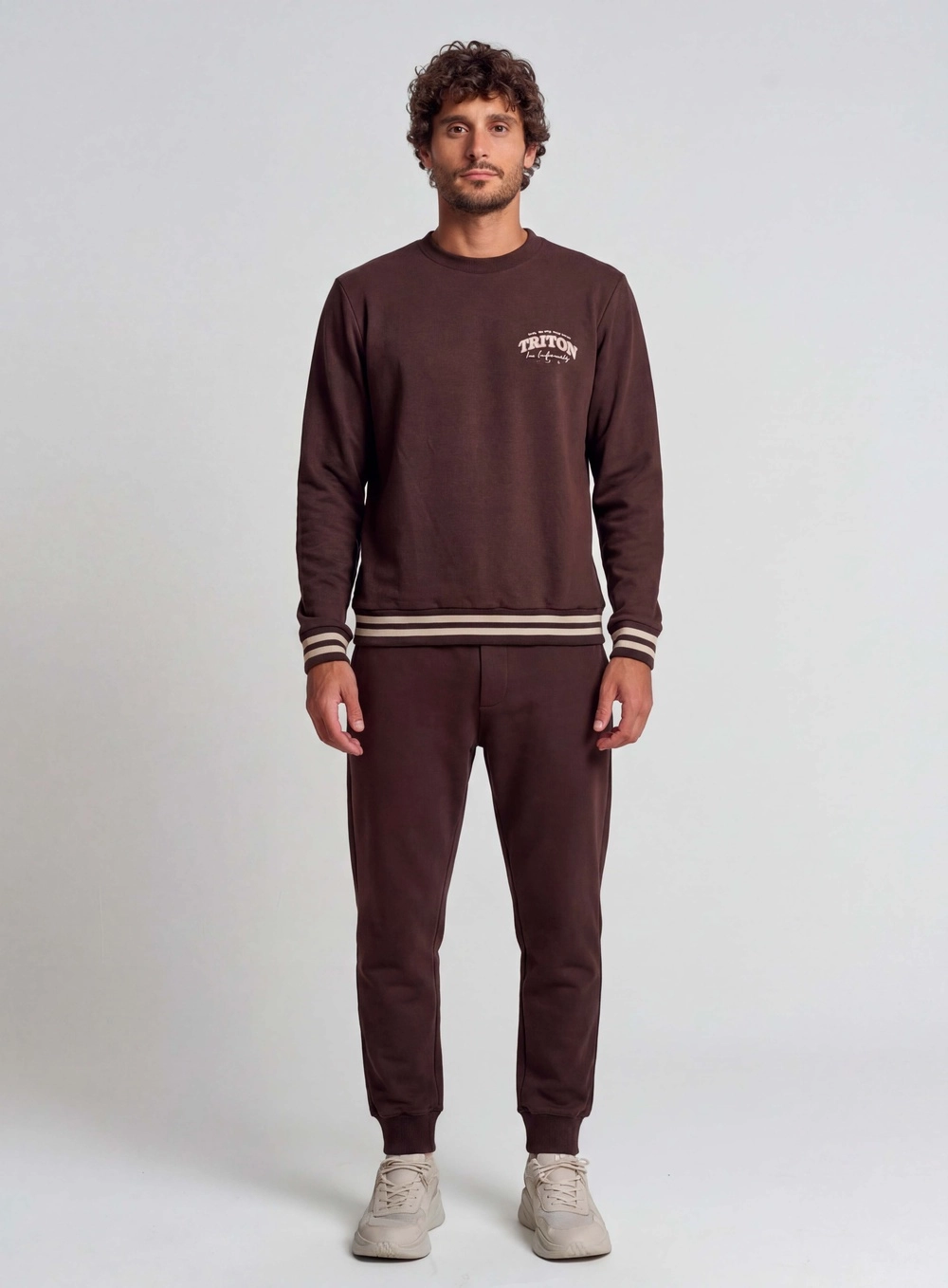 Calça Masculina Jogger Listras Contrastantes Marrom 1