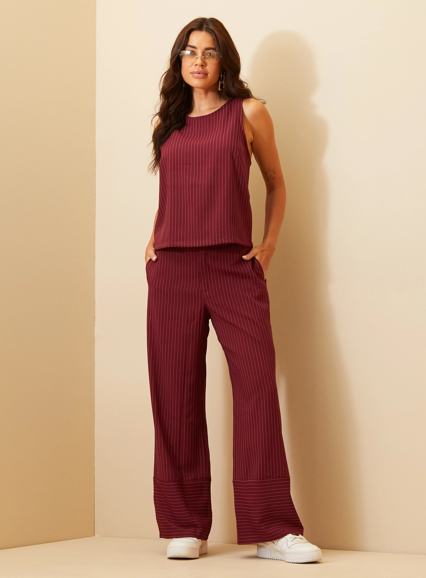Calça Feminina Listrada Risca De Giz - Wide Leg Estampados 1