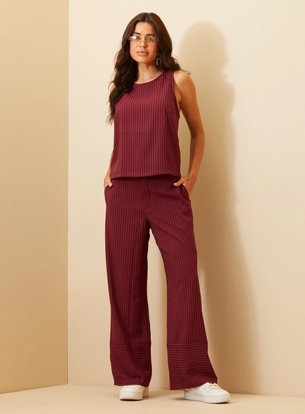 Calça Feminina Listrada Risca De Giz - Wide Leg