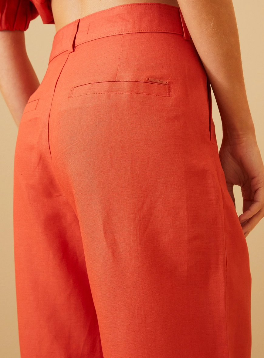 Calça Feminina Com Linho - Reta Vermelho 3