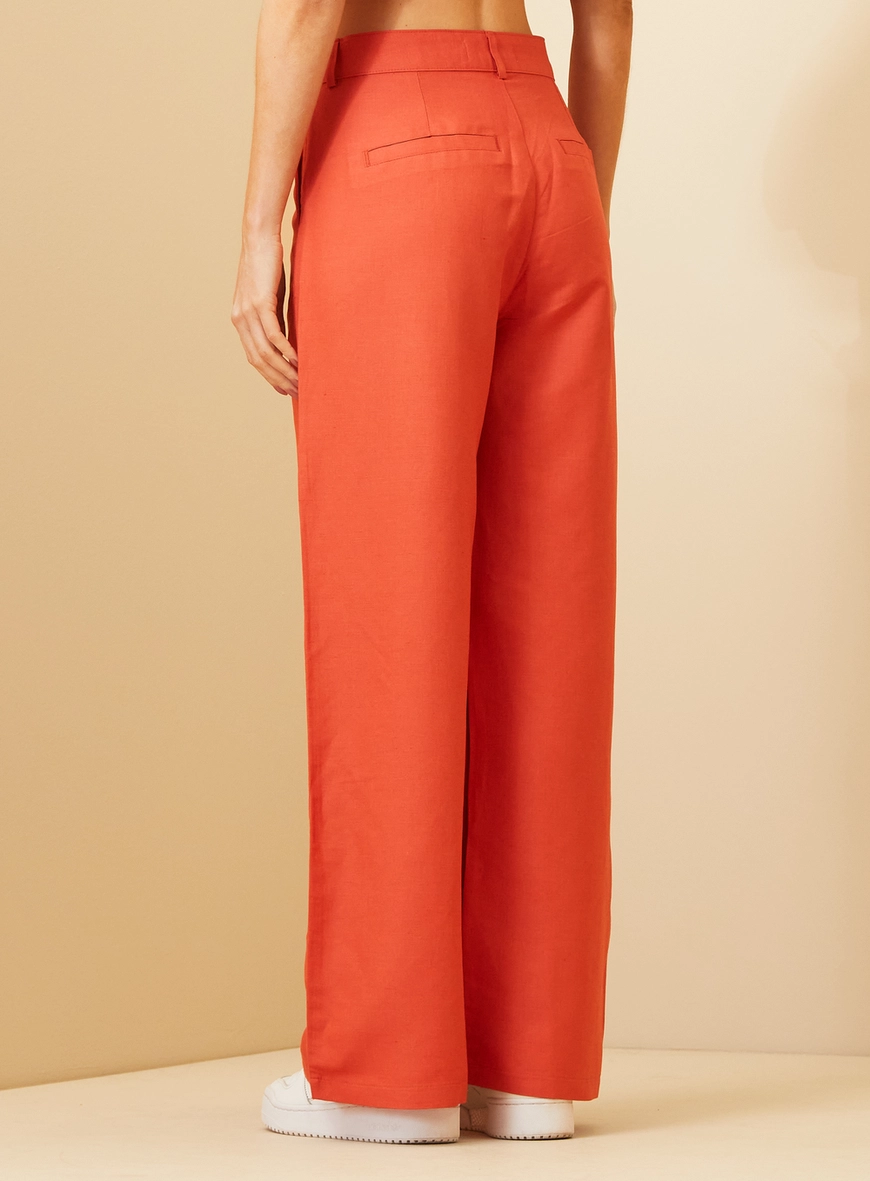 Calça Feminina Com Linho - Reta Vermelho 4