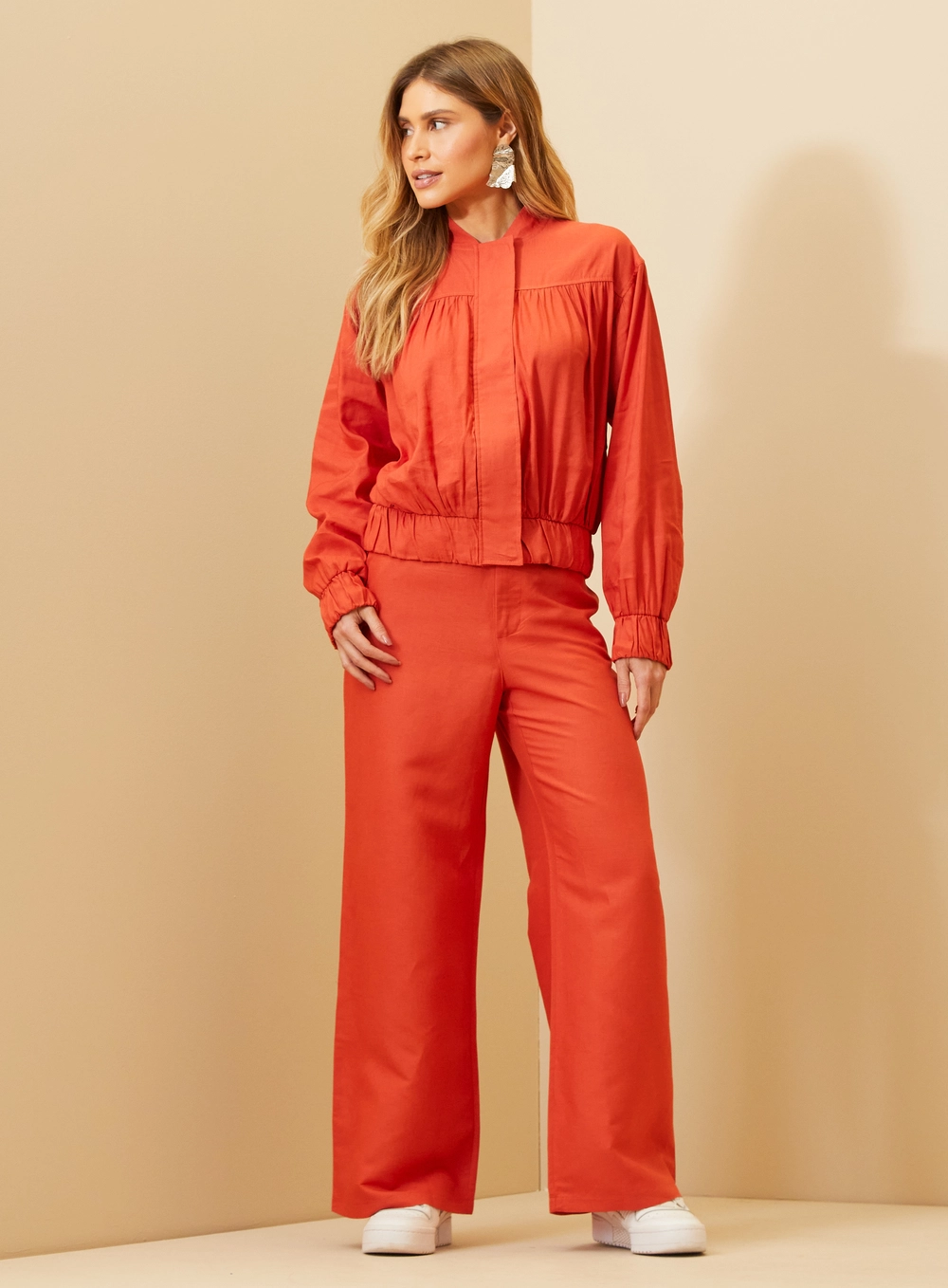 Calça Feminina Com Linho - Reta Vermelho 1