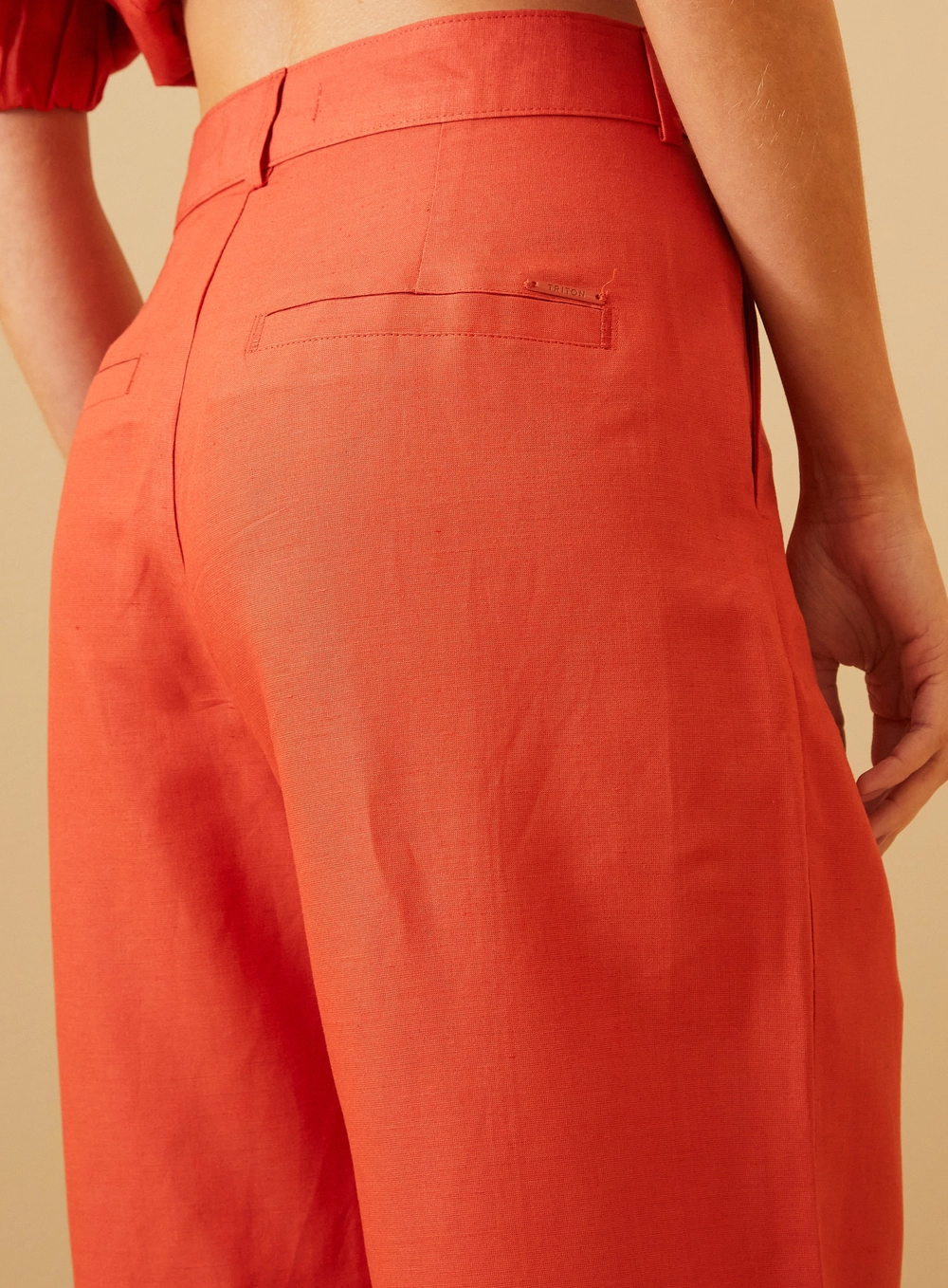 Calça Feminina Com Linho - Reta Vermelho 3