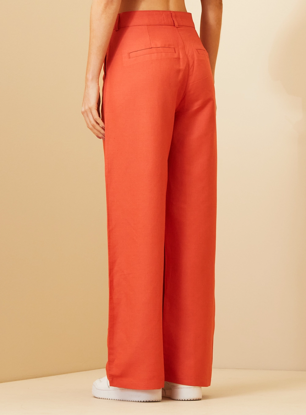 Calça Feminina Com Linho - Reta Vermelho 4