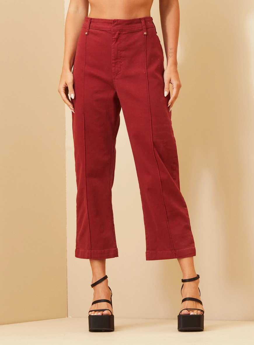 Calça Feminina Sarja Cintura Alta - Carol Vermelho 2