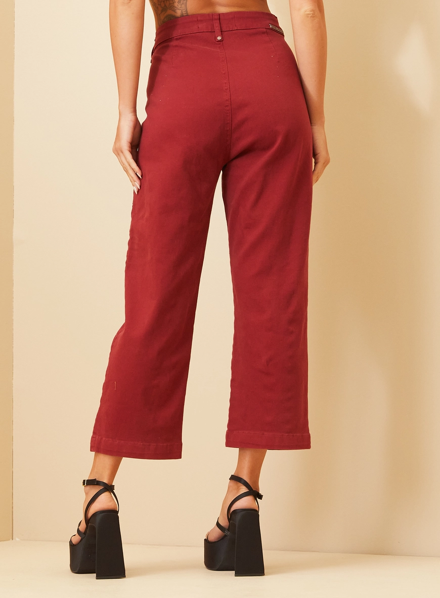 Calça Feminina Sarja Cintura Alta - Carol Vermelho 3