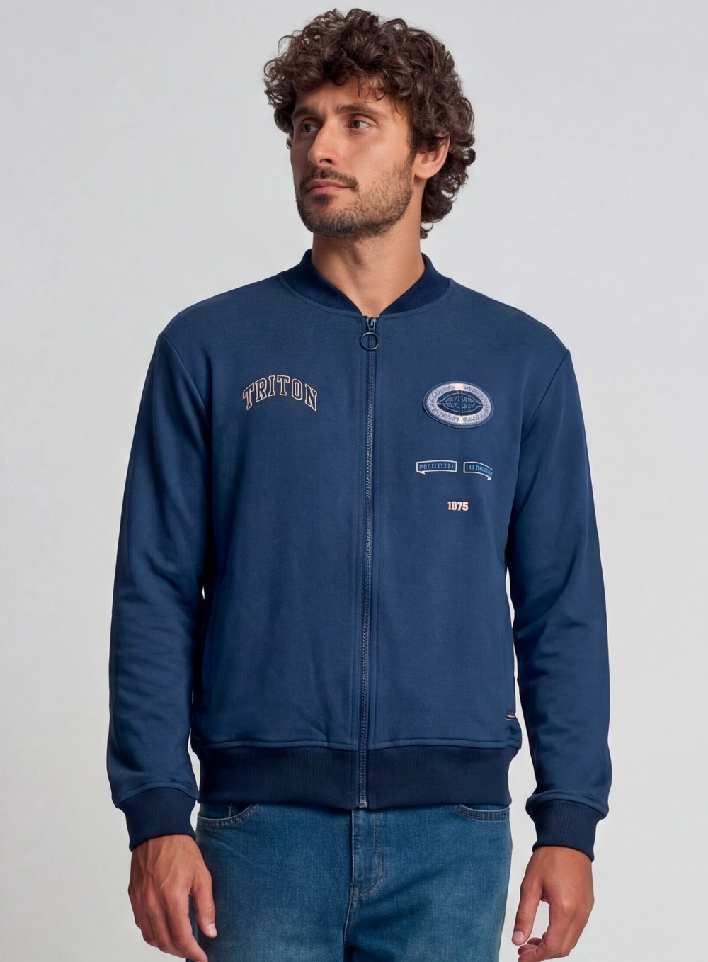 Jaqueta Masculina Com Zíper Azul 1