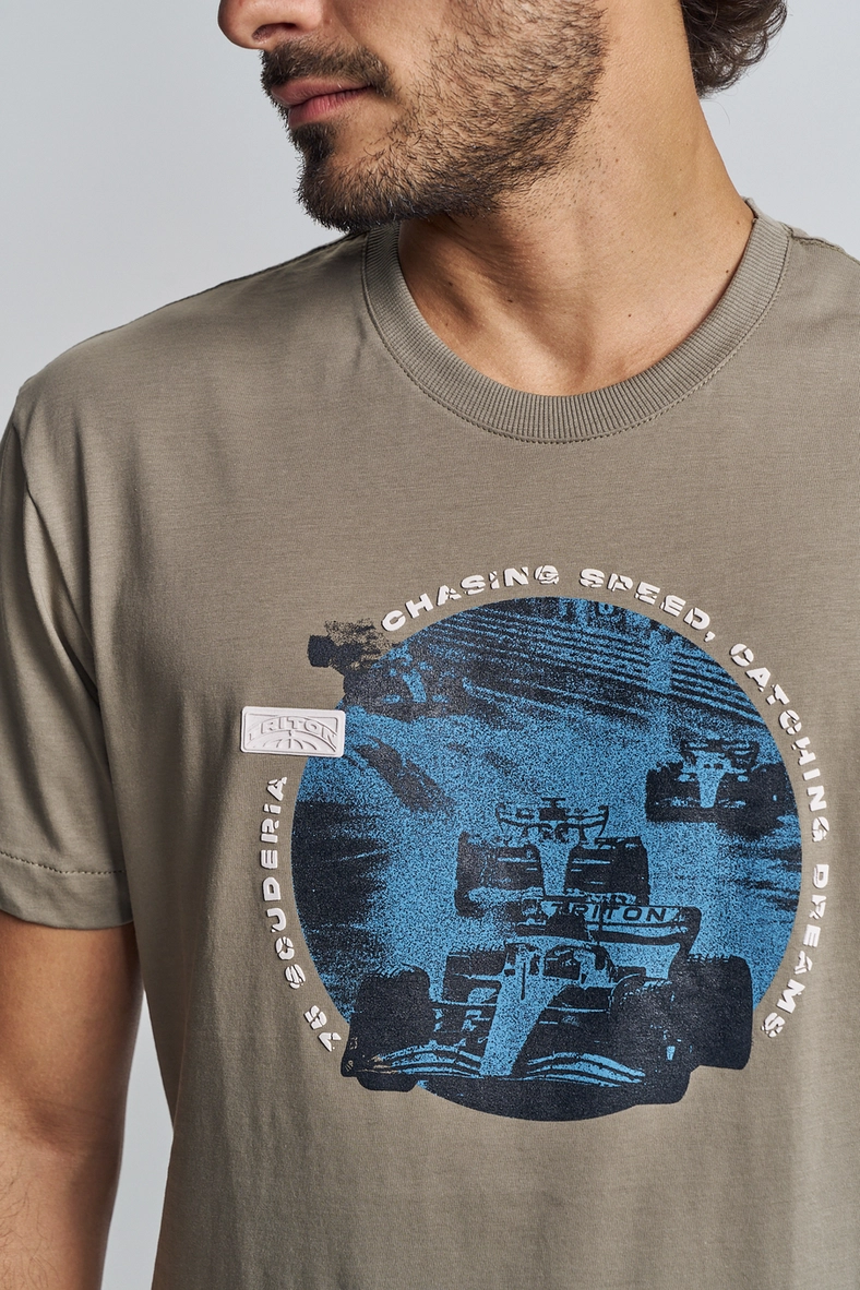 Camiseta Masculina Estampa Frontal Bege 3
