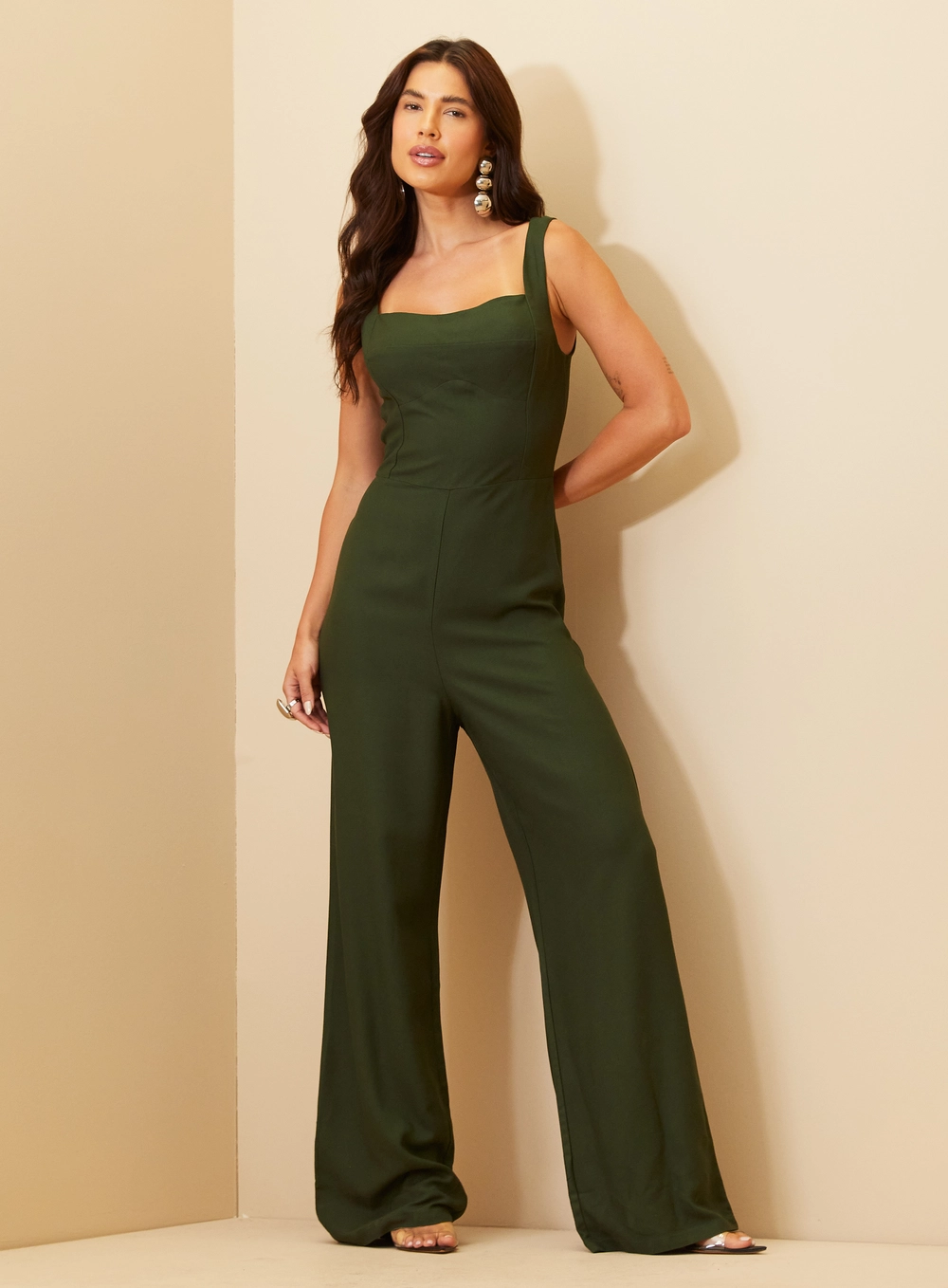 Macacão Feminino Com Pernas Amplas Verde 1