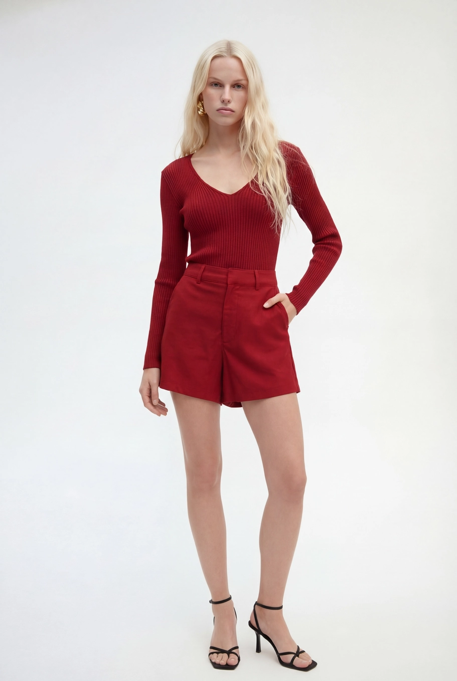 Blusa Tricô Slim Manga Longa Vermelho 1