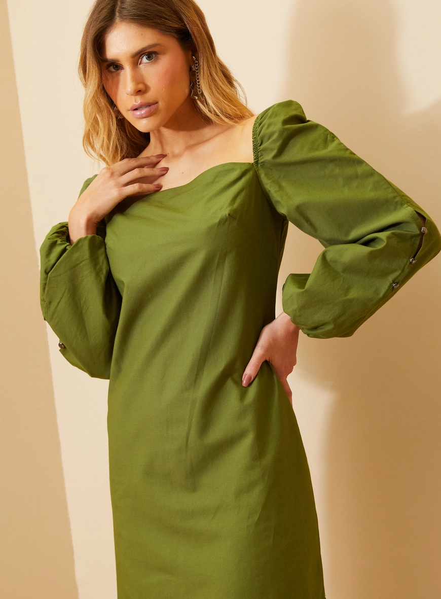 Vestido Feminino Curto Com Mangas Bufantes Verde 3