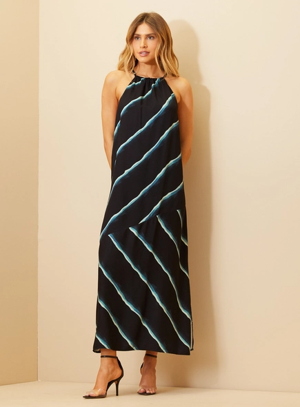 Vestido Feminino Longo Estampado Com Frente Única