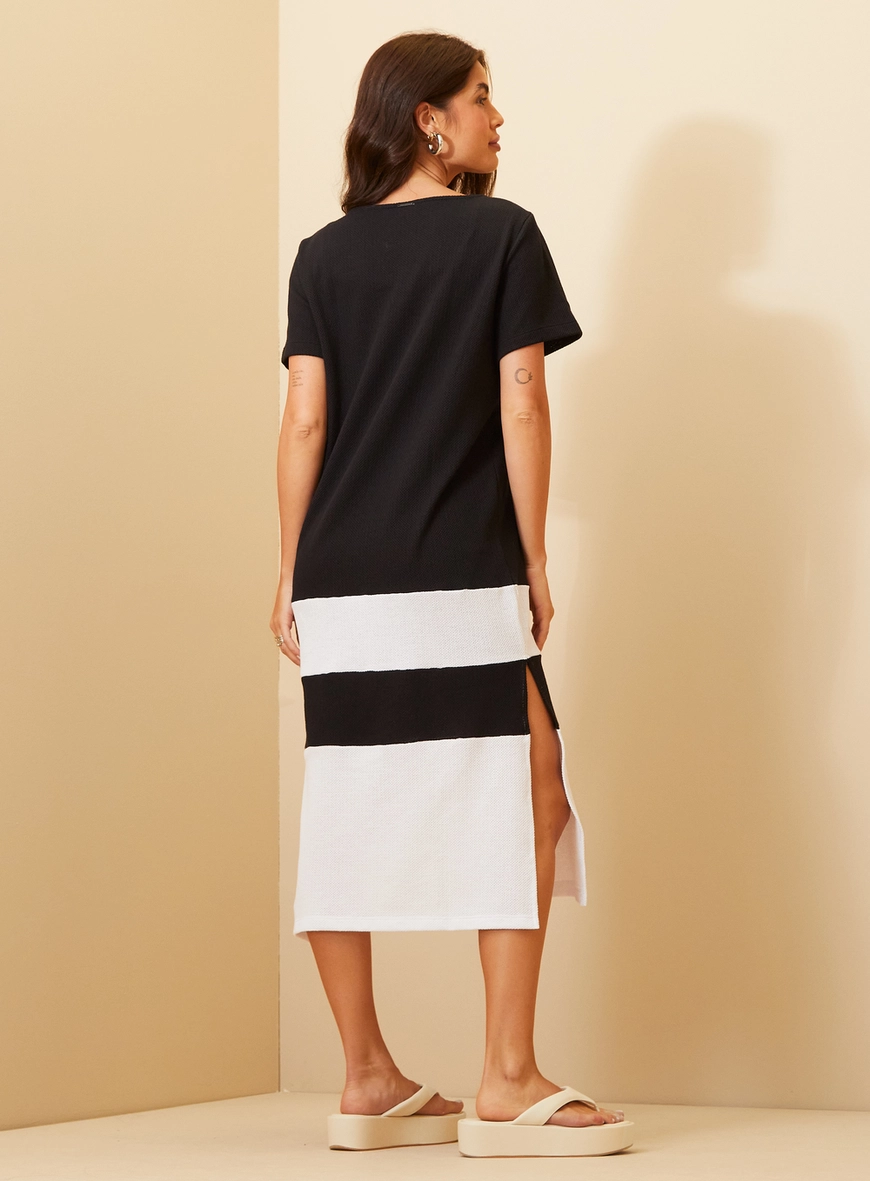 Vestido Feminino Midi Bicolor Com Fenda Estampados 4