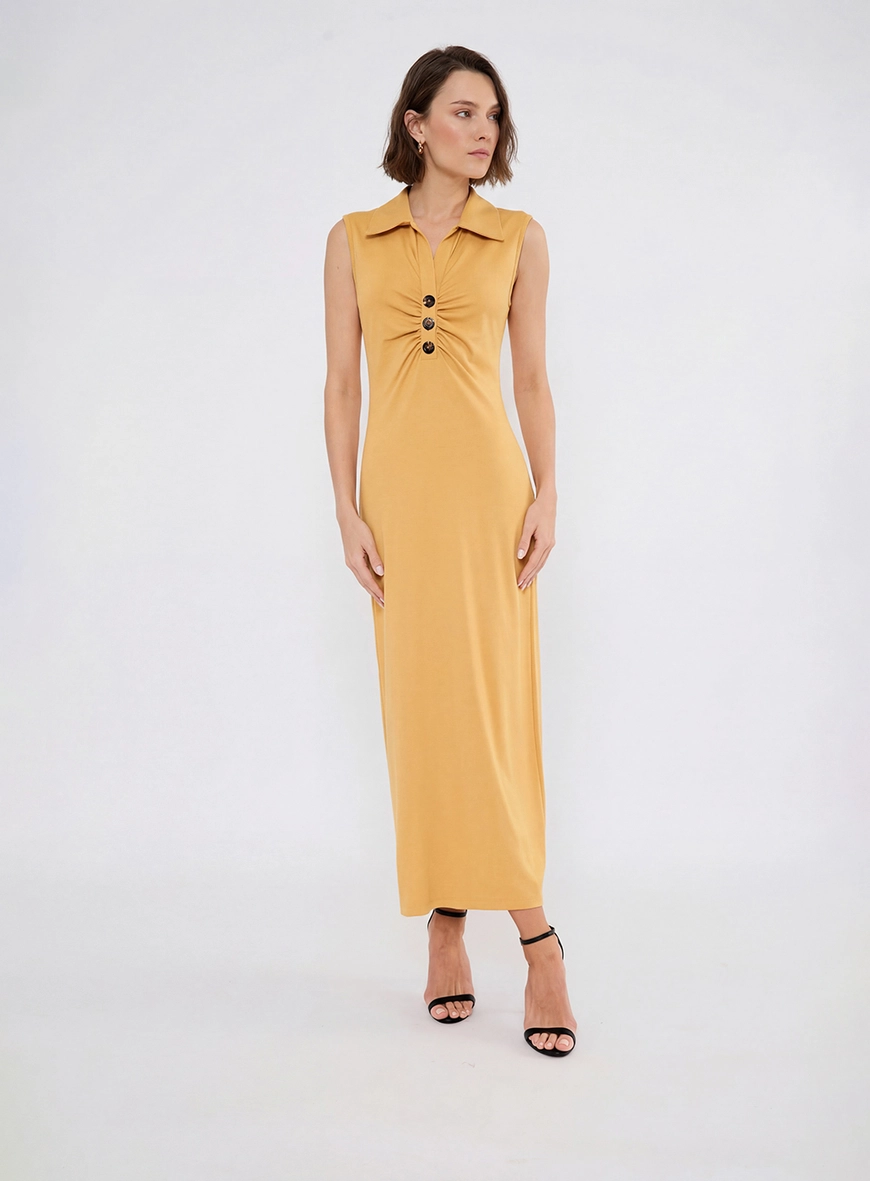 Vestido Midi Slim Com Gola Amarelo 3