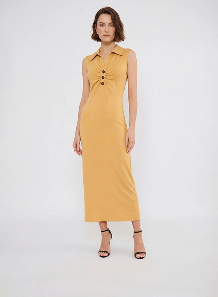 Vestido Midi Slim Com Gola